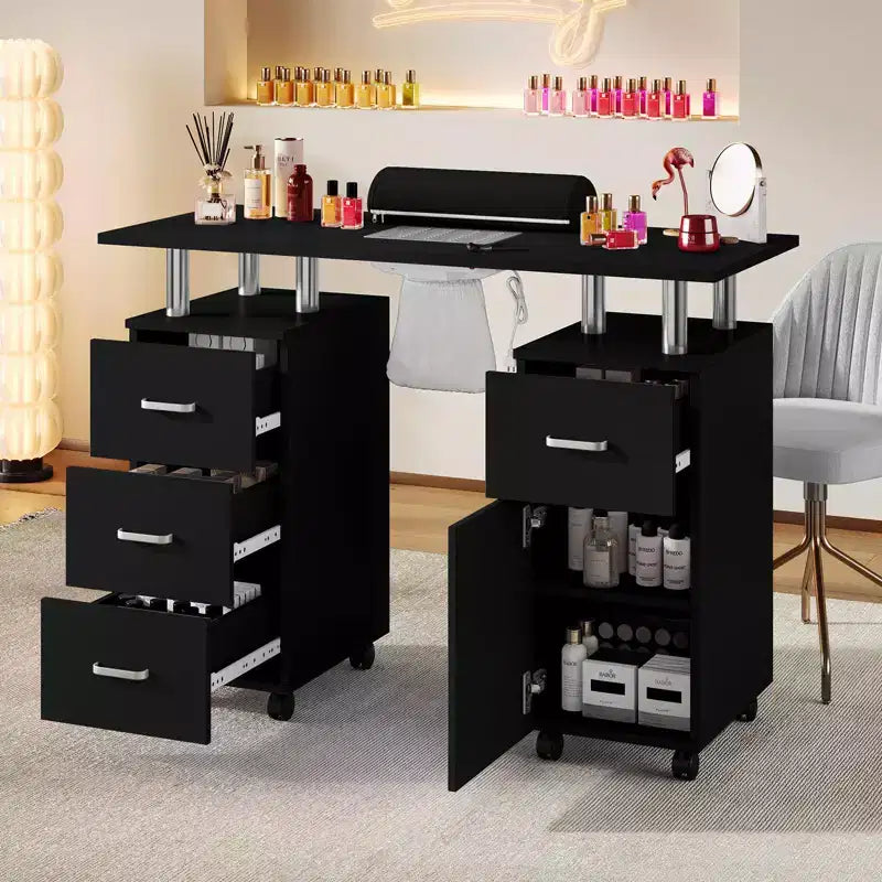 Manicure Table Nail Desk for Nail Tech, Nail Table Station with Electric Dust Collector, Nail Salon Storage Table