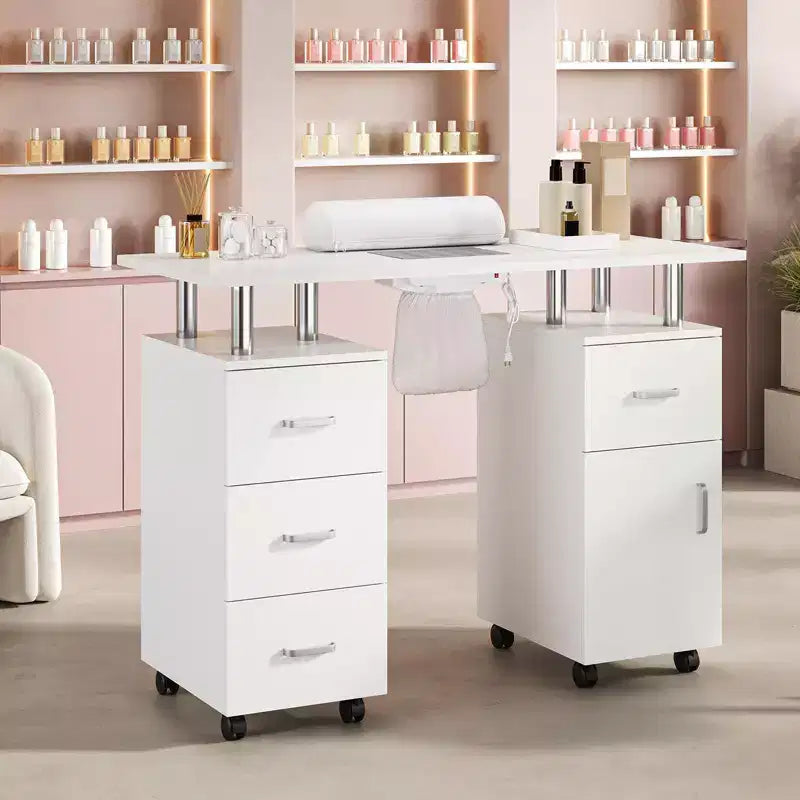 Table de manucure, bureau à ongles pour technicienne en pose d'ongles, poste de travail pour ongles avec collecteur de poussière électrique, table de rangement pour salon de manucure