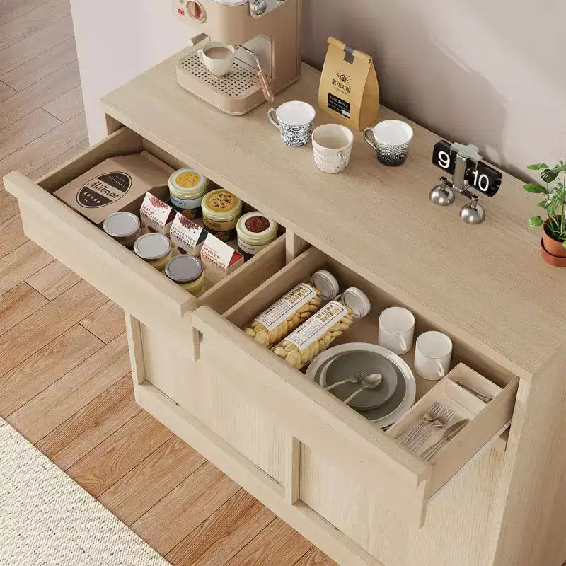 Meuble Poubelle Double Inclinable, Meuble Poubelle en Chêne Naturel avec Rangement de 75 Litres et 2 Tiroirs, Meuble Cache-Poubelle/Panier à Linge