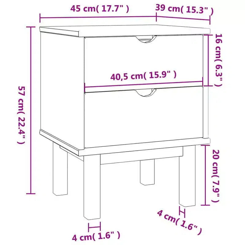 Table de chevet en pin massif marron rustique 45 x 39 x 57 cm