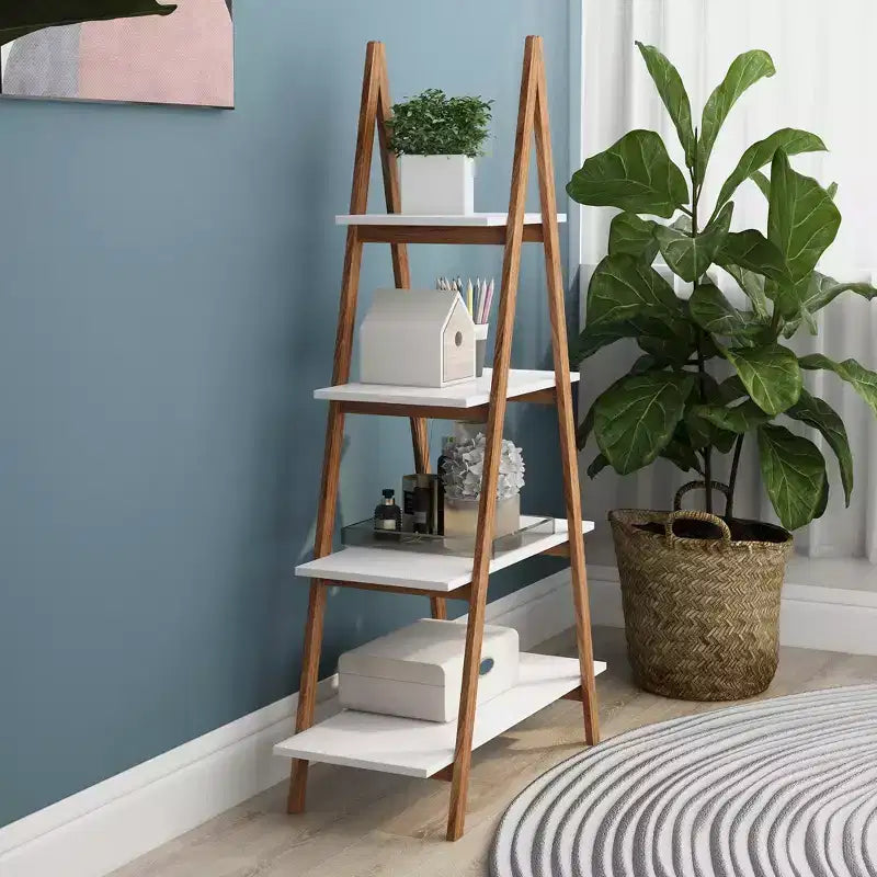 4 étagères ouvertes de différentes tailles, en bambou massif style Oxford, étagères de présentation en forme de A, adaptées au salon