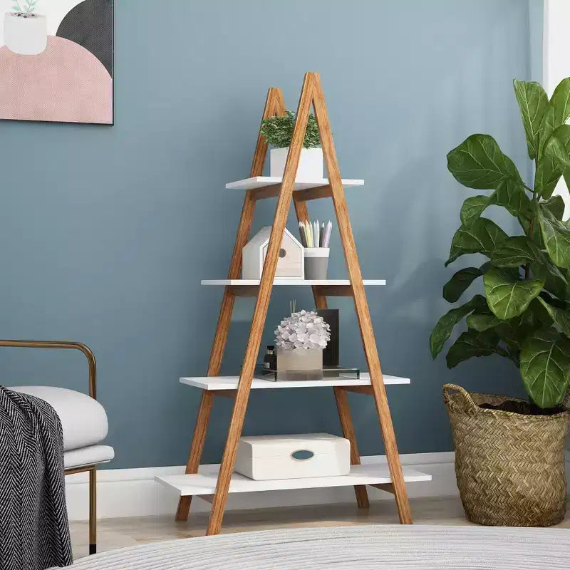 4 étagères ouvertes de différentes tailles, en bambou massif style Oxford, étagères de présentation en forme de A, adaptées au salon