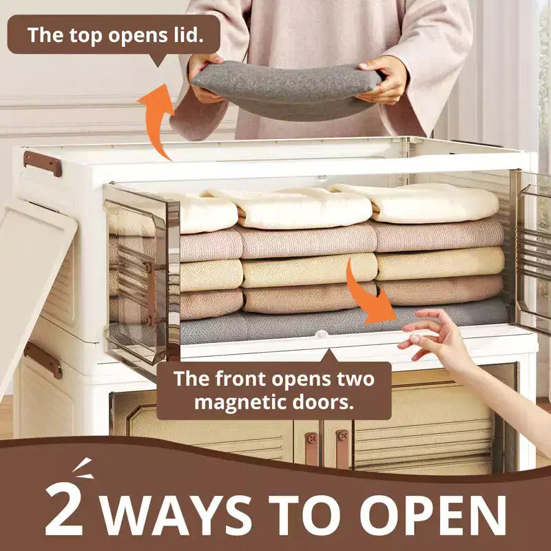 Boîtes de rangement pliantes empilables avec couvercles, portes et roulettes - Meuble de rangement pliant pour la maison, le dortoir et le bureau