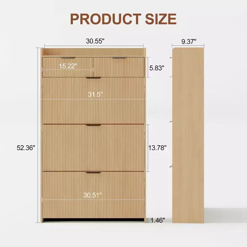 Meuble à chaussures cannelé avec 2 tiroirs basculants, Organisateur de chaussures en bois mince, Meuble d'entrée étroit avec rangement pour petits espaces, Couloir