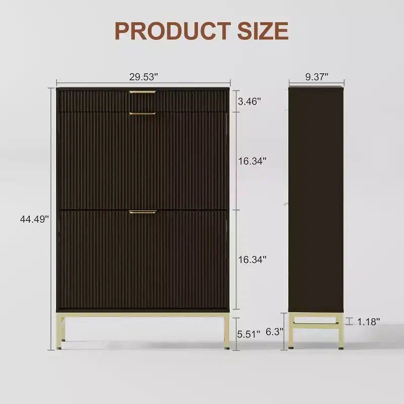 Meuble à chaussures cannelé avec 2 tiroirs basculants, Organisateur de chaussures en bois mince, Meuble d'entrée étroit avec rangement pour petits espaces, Couloir
