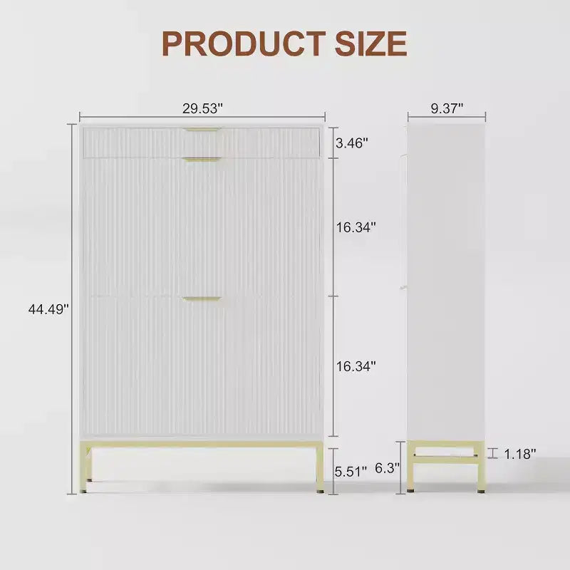 Meuble à chaussures cannelé avec 2 tiroirs basculants, Organisateur de chaussures en bois mince, Meuble d'entrée étroit avec rangement pour petits espaces, Couloir