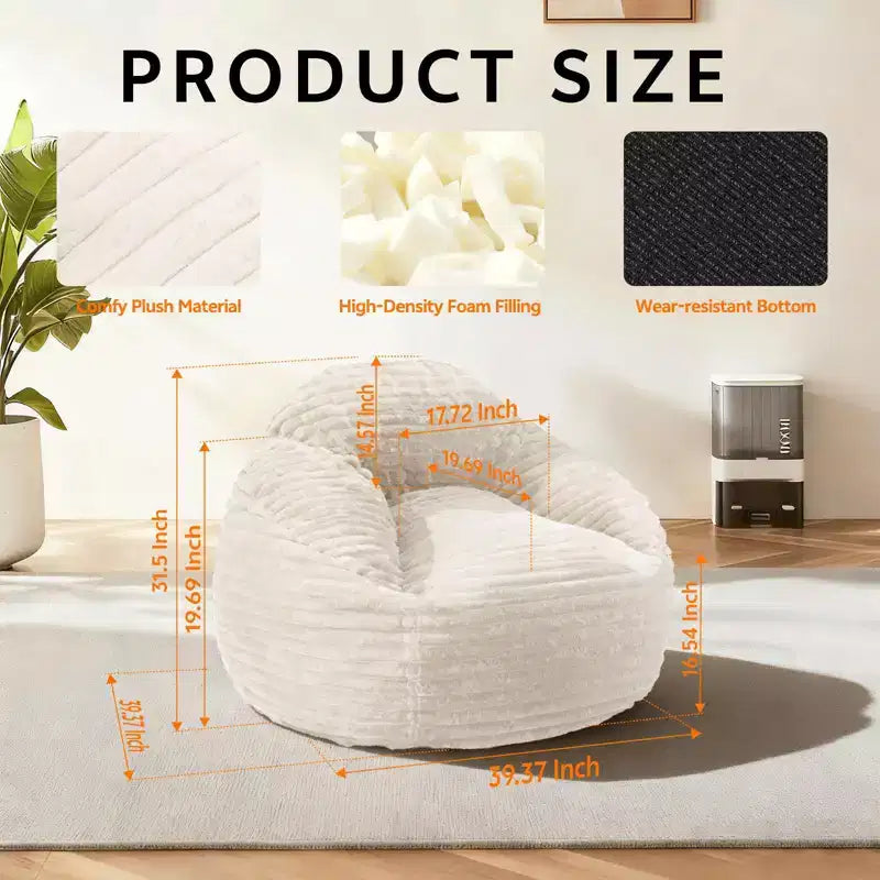 Pouf géant pour adultes, Canapé-pouf avec housse amovible, Fauteuil-canapé confortable avec mousse haute densité, Canapé-pouf pour chambre à coucher