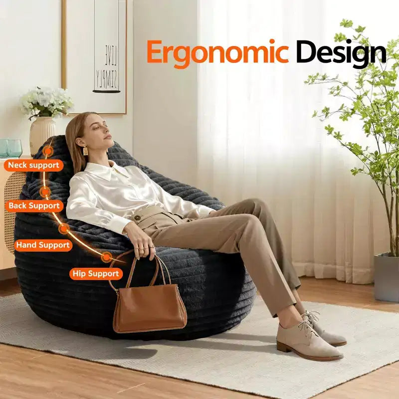 Pouf géant pour adultes, Canapé-pouf avec housse amovible, Fauteuil-canapé confortable avec mousse haute densité, Canapé-pouf pour chambre à coucher