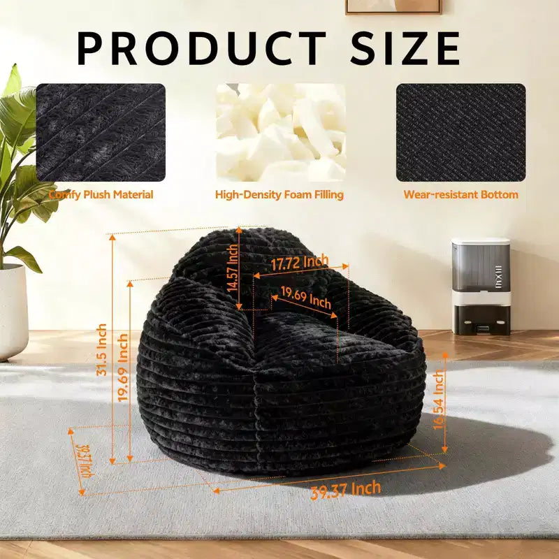 Pouf géant pour adultes, Canapé-pouf avec housse amovible, Fauteuil-canapé confortable avec mousse haute densité, Canapé-pouf pour chambre à coucher