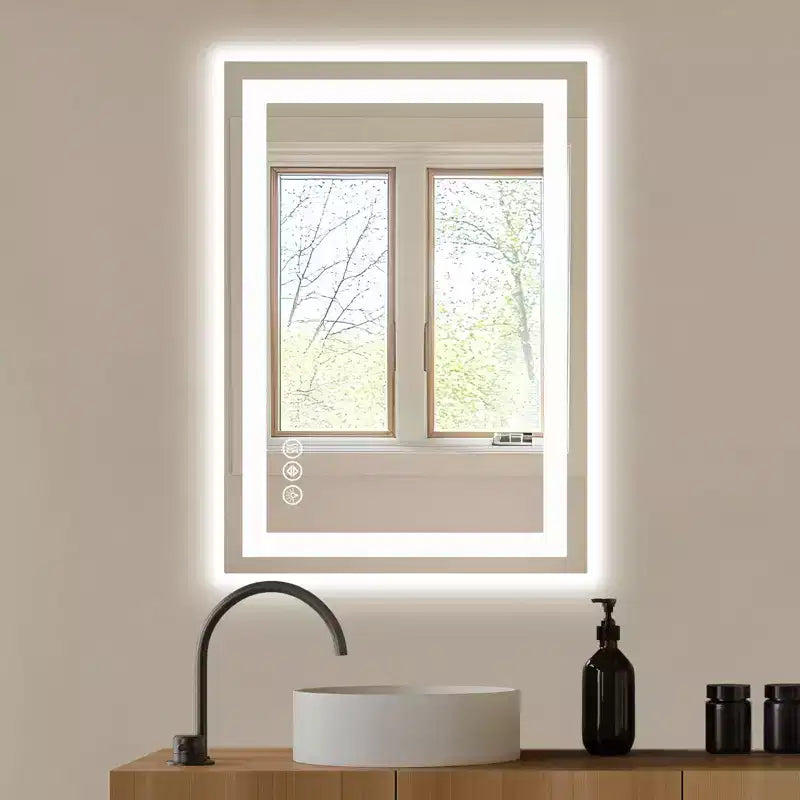 TUYOHW Bathroom Vanity Mirror with LED Anti-Fog and Dual Light Source,3-Mode Wall-Mounted Mirror with 3mm Glass,Chic Over Sink Mirror