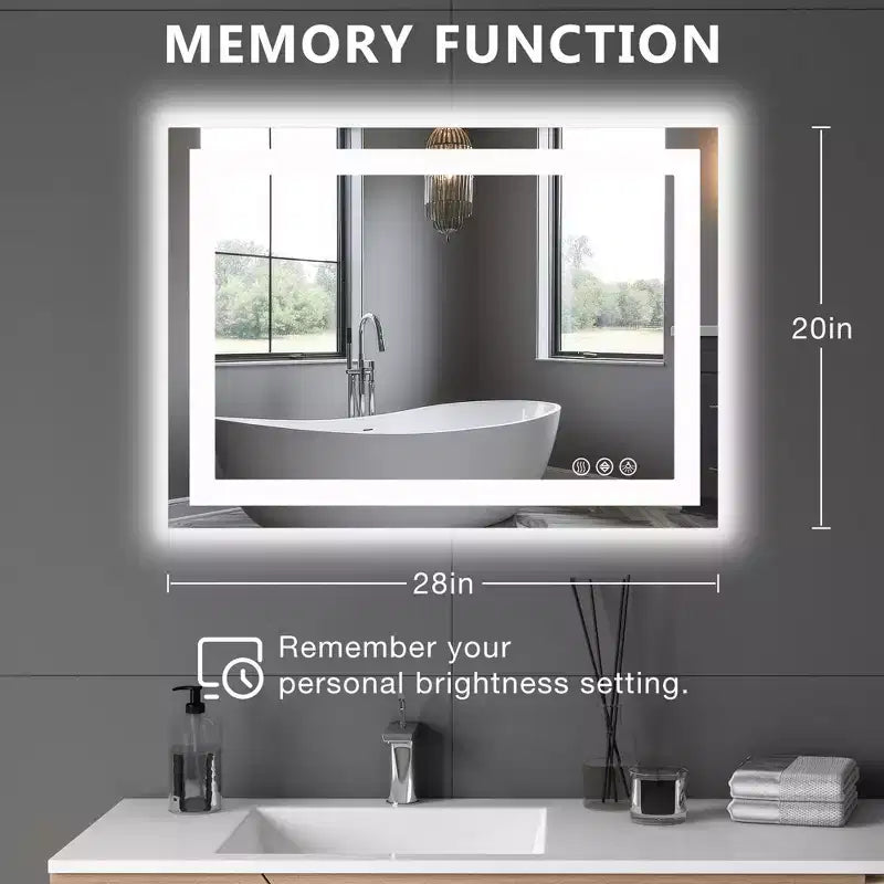 Miroir de vanité de salle de bain avec LED anti-buée et double source de lumière, miroir mural 3 modes avec verre de 3 mm, miroir chic au-dessus de l'évier