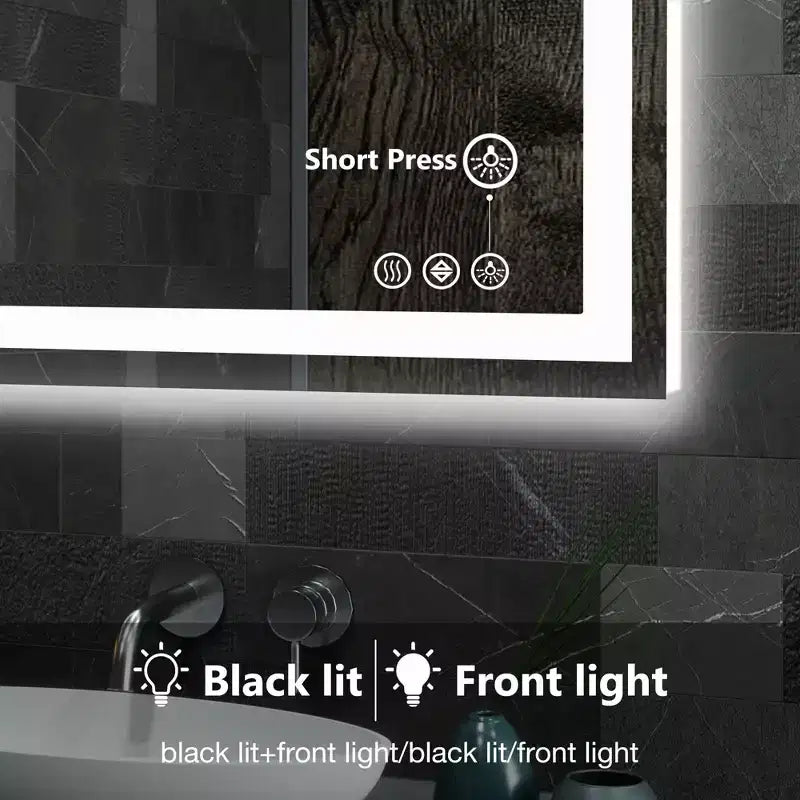 Miroir de vanité de salle de bain avec LED anti-buée et double source de lumière, miroir mural 3 modes avec verre de 3 mm, miroir chic au-dessus de l'évier