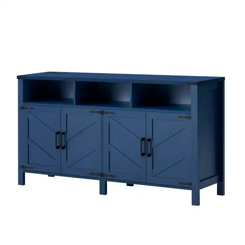 Buffet de ferme moderne à 4 portes avec ports de chargement USB et étagères réglables