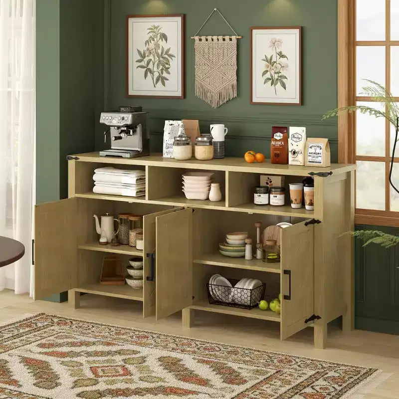 Buffet de ferme moderne à 4 portes avec ports de chargement USB et étagères réglables
