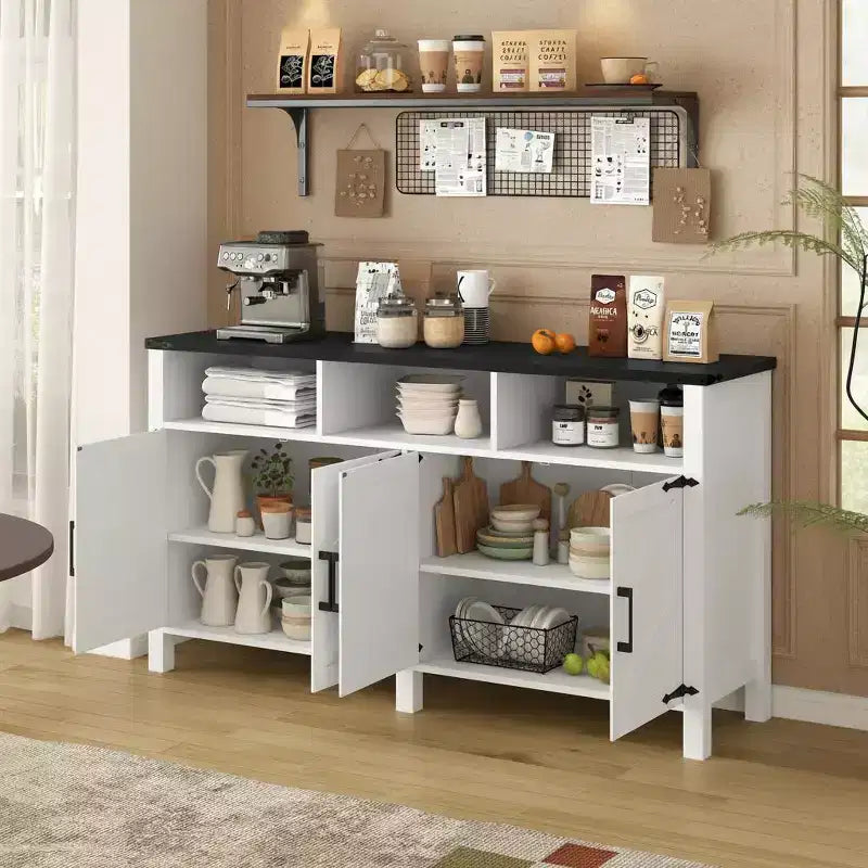Buffet de ferme moderne à 4 portes avec ports de chargement USB et étagères réglables