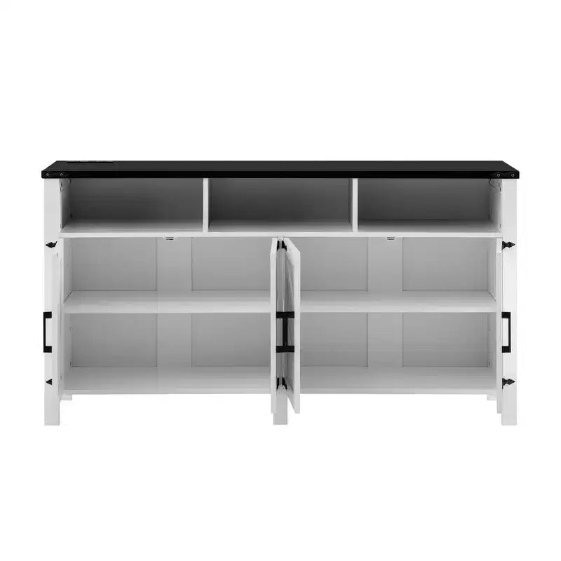 Buffet de ferme moderne à 4 portes avec ports de chargement USB et étagères réglables
