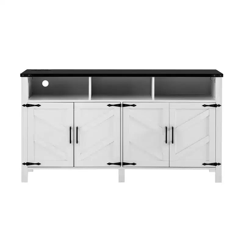 Buffet de ferme moderne à 4 portes avec ports de chargement USB et étagères réglables