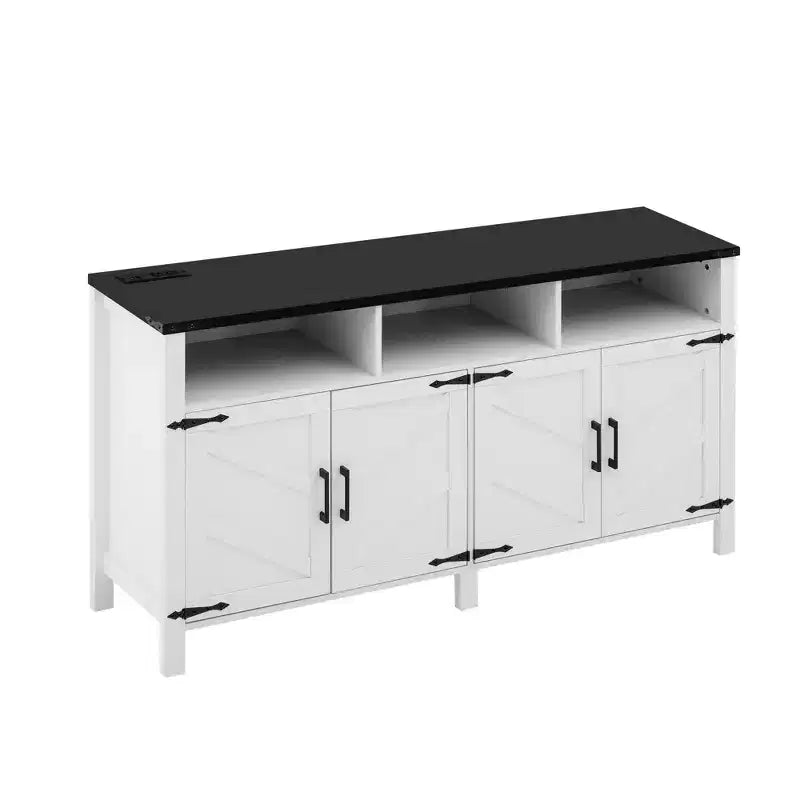 Buffet de ferme moderne à 4 portes avec ports de chargement USB et étagères réglables