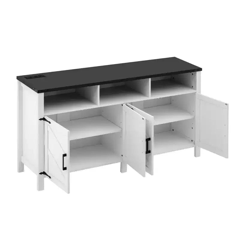 Buffet de ferme moderne à 4 portes avec ports de chargement USB et étagères réglables