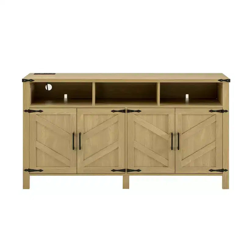 Buffet de ferme moderne à 4 portes avec ports de chargement USB et étagères réglables