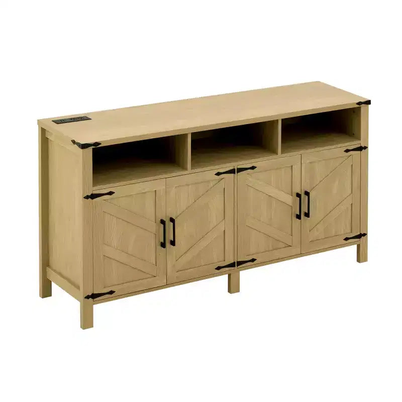 Buffet de ferme moderne à 4 portes avec ports de chargement USB et étagères réglables