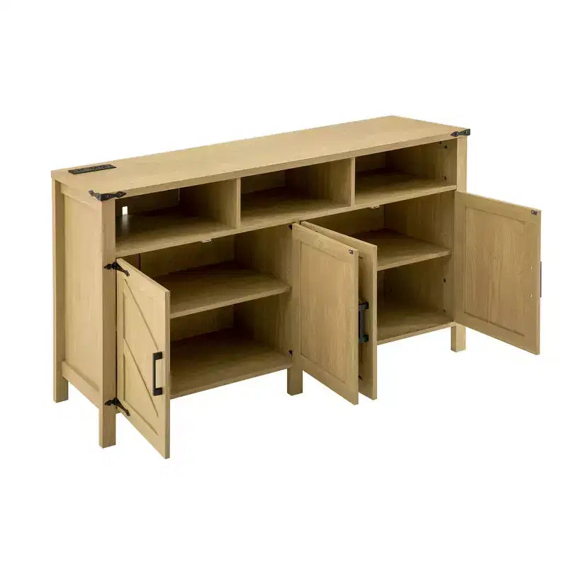 Buffet de ferme moderne à 4 portes avec ports de chargement USB et étagères réglables
