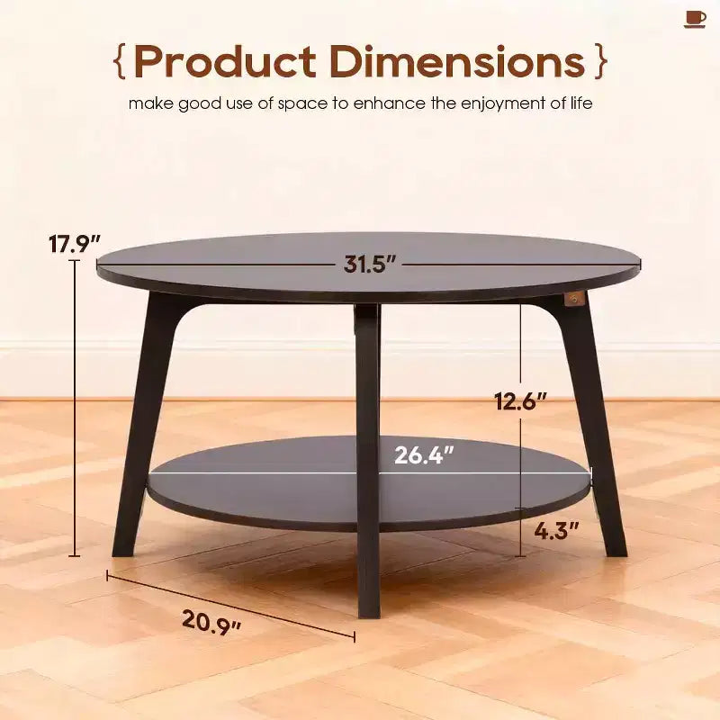 Table basse ronde avec rangement, table d'appoint moderne à 2 niveaux en bois pour salon, chambre ou bureau