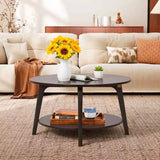 Table basse ronde avec rangement, table d'appoint moderne à 2 niveaux en bois pour salon, chambre ou bureau