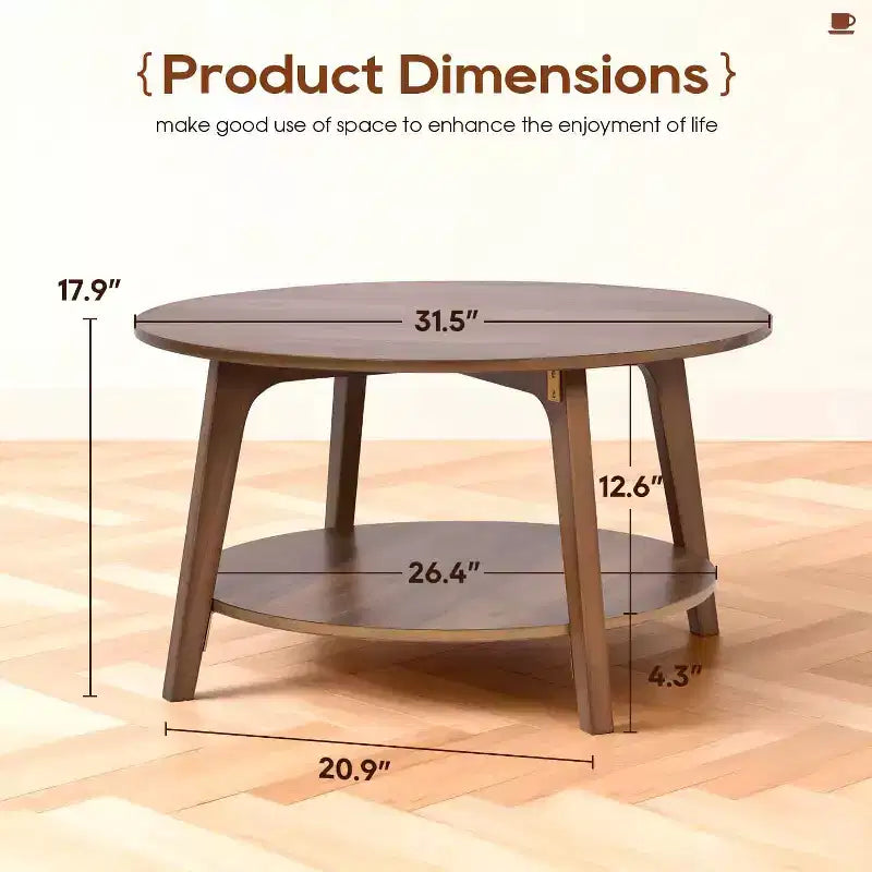 Table basse ronde avec rangement, table d'appoint moderne à 2 niveaux en bois pour salon, chambre ou bureau