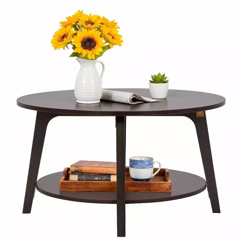 Table basse ronde avec rangement, table d'appoint moderne à 2 niveaux en bois pour salon, chambre ou bureau