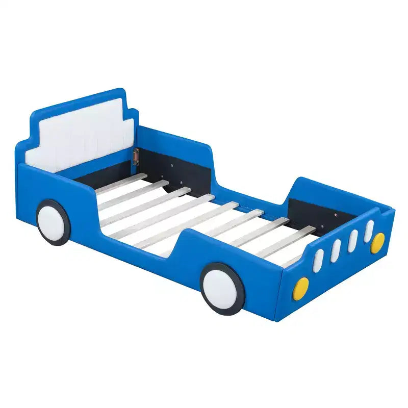 Lit plateforme en forme de voiture de course, taille jumeau, avec barrières de sécurité