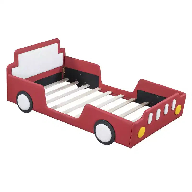 Lit plateforme en forme de voiture de course, taille jumeau, avec barrières de sécurité