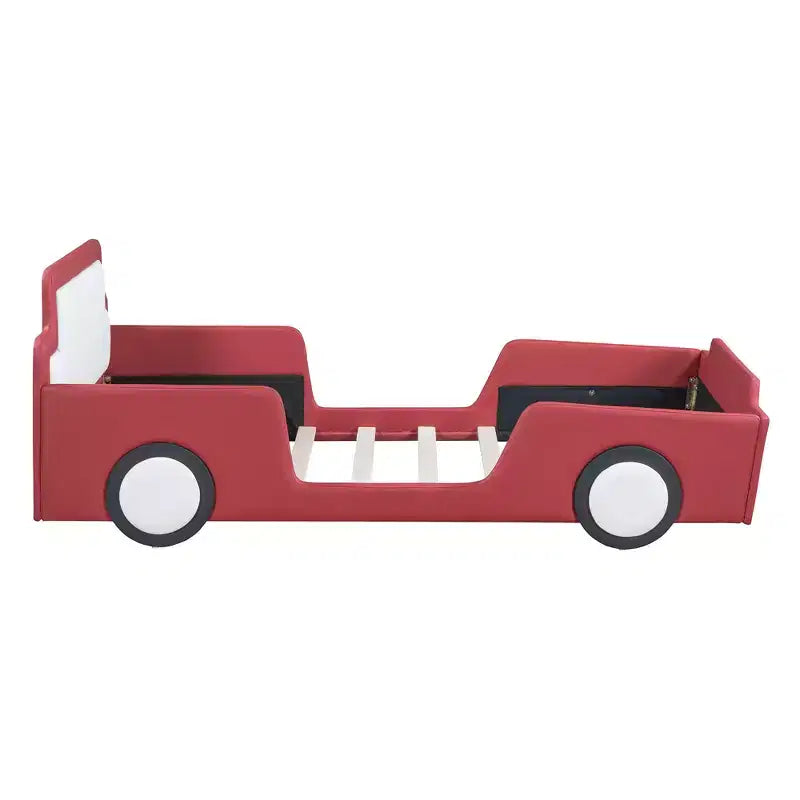 Lit plateforme en forme de voiture de course, taille jumeau, avec barrières de sécurité