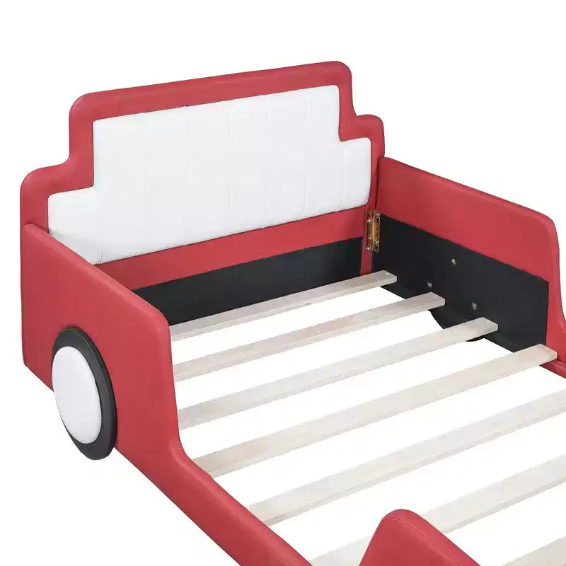 Lit plateforme en forme de voiture de course, taille jumeau, avec barrières de sécurité