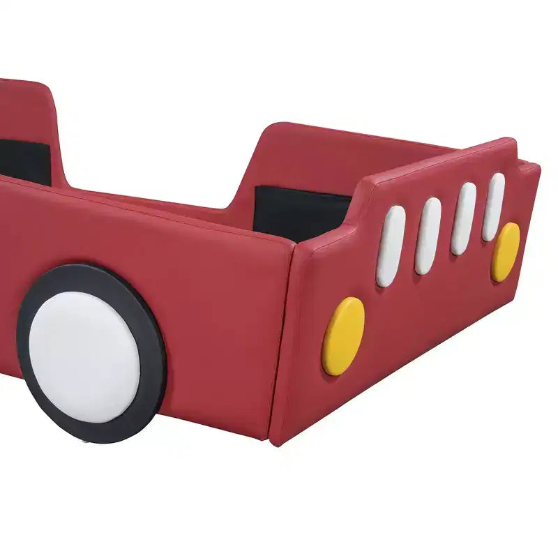 Lit plateforme en forme de voiture de course, taille jumeau, avec barrières de sécurité