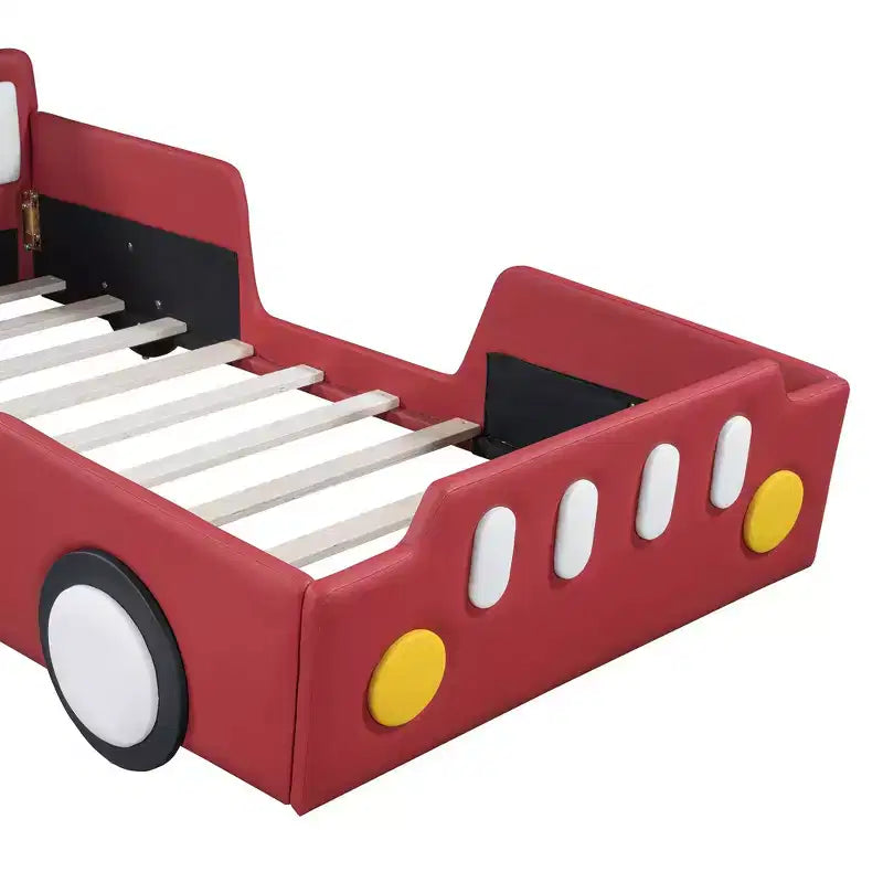 Lit plateforme en forme de voiture de course, taille jumeau, avec barrières de sécurité