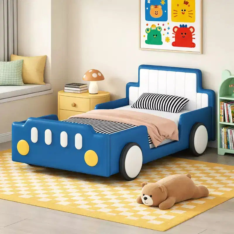 Luxystar Twin Size Race Car-Shaped Platform Bed with Safety Side Rails