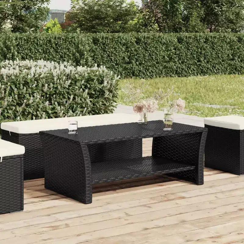 Table basse en rotin PE noir, acier poudré 100x50x40 cm - Noir
