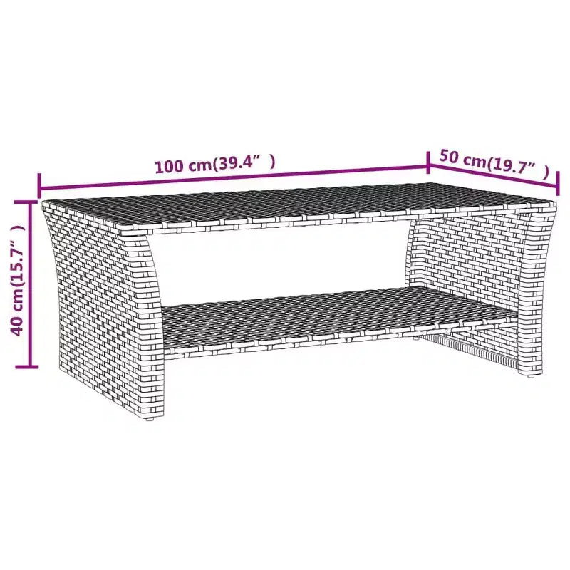 Table basse en rotin PE noir, acier poudré 100x50x40 cm - Noir