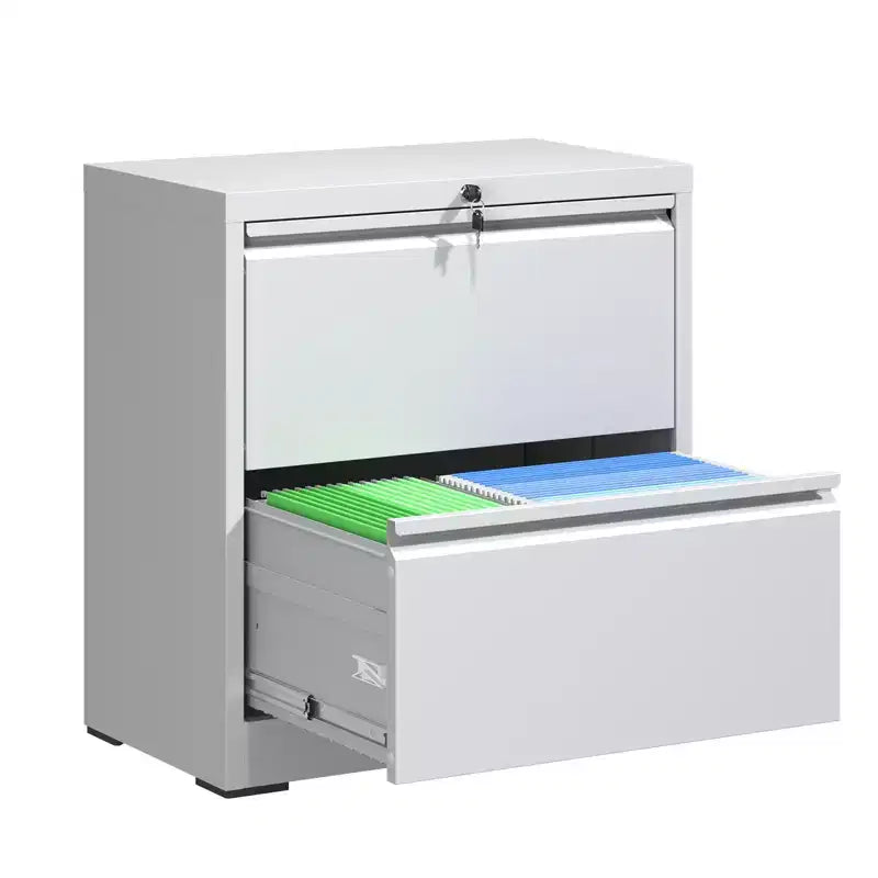 VIYET 27 2-Drawer Lateral File Cabinet with Lock - White Steel Filing Cabinet for Letter/Legal/A4 Files, Modern Home Office