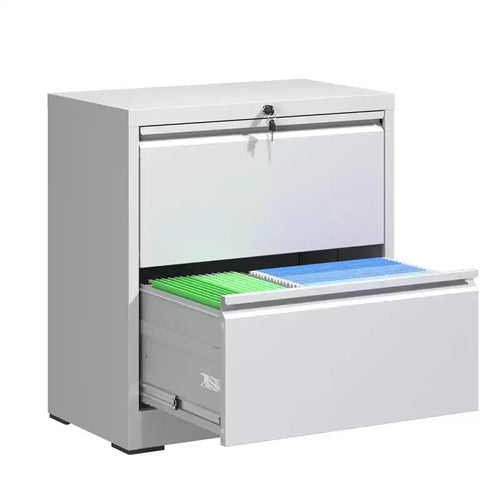VIYET 27 2-Drawer Lateral File Cabinet with Lock - White Steel Filing Cabinet for Letter/Legal/A4 Files, Modern Home Office