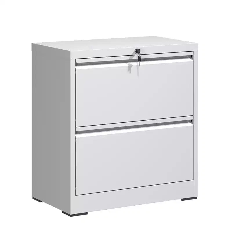 Meuble de classement latéral à 2 tiroirs avec serrure - Classeur en acier blanc pour dossiers format lettre/légal/A4, Bureau à domicile moderne