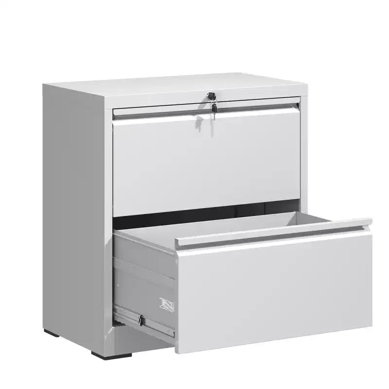 Meuble de classement latéral à 2 tiroirs avec serrure - Classeur en acier blanc pour dossiers format lettre/légal/A4, Bureau à domicile moderne
