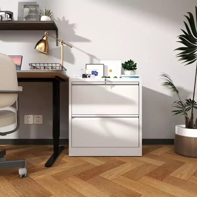 Meuble de classement latéral à 2 tiroirs avec serrure - Classeur en acier blanc pour dossiers format lettre/légal/A4, Bureau à domicile moderne