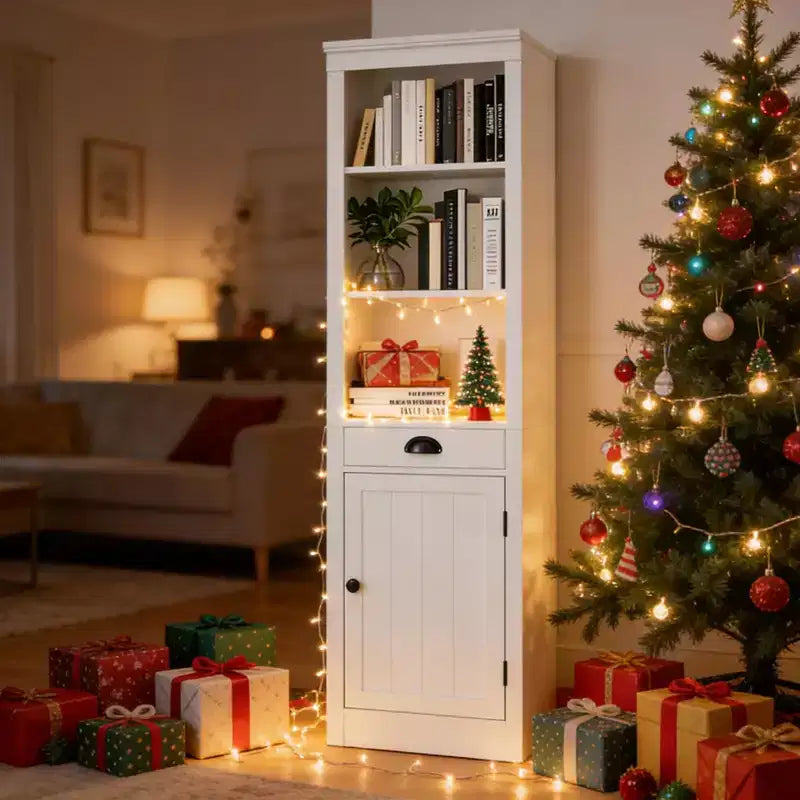 Bibliothèque 3 étagères avec placard, bibliothèque de 180 cm de haut avec étagères ouvertes et rangement derrière porte, organiseur réglable pour salon, bureau, chambre