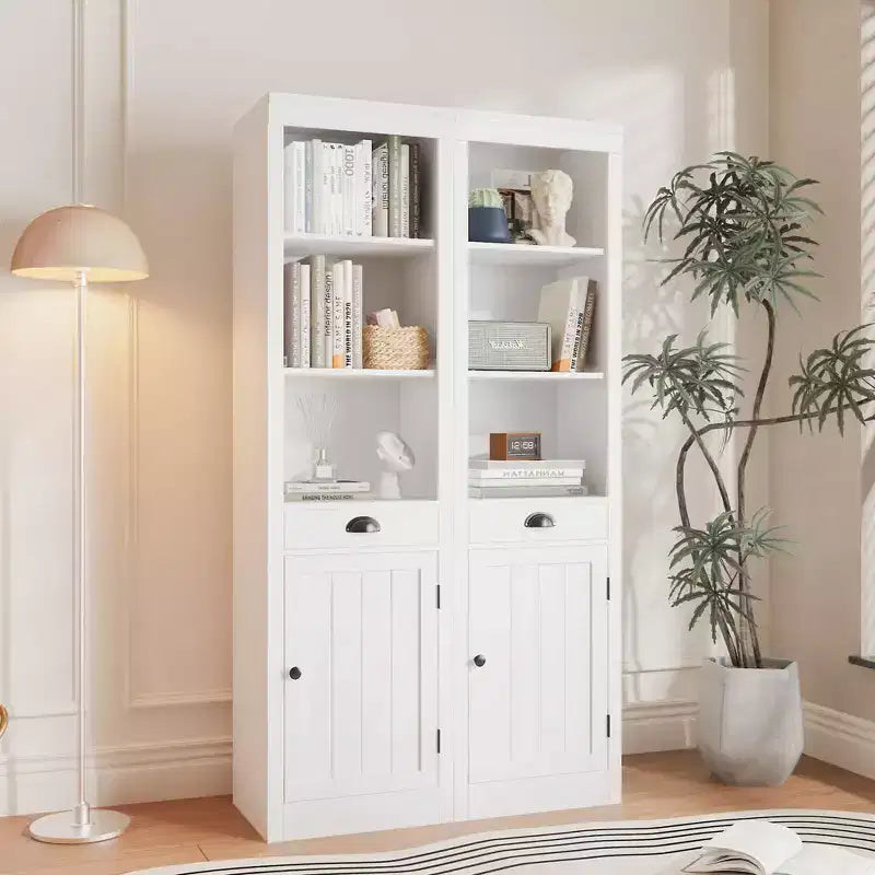 Bibliothèque 3 étagères avec placard, bibliothèque de 180 cm de haut avec étagères ouvertes et rangement derrière porte, organiseur réglable pour salon, bureau, chambre
