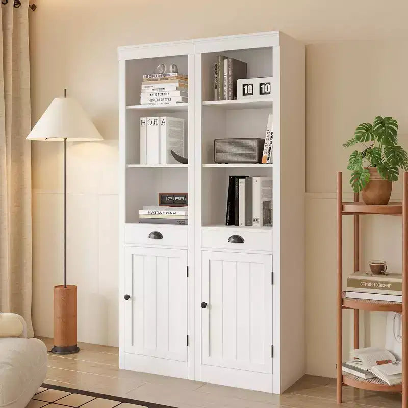 Bibliothèque 3 étagères avec placard, bibliothèque de 180 cm de haut avec étagères ouvertes et rangement derrière porte, organiseur réglable pour salon, bureau, chambre