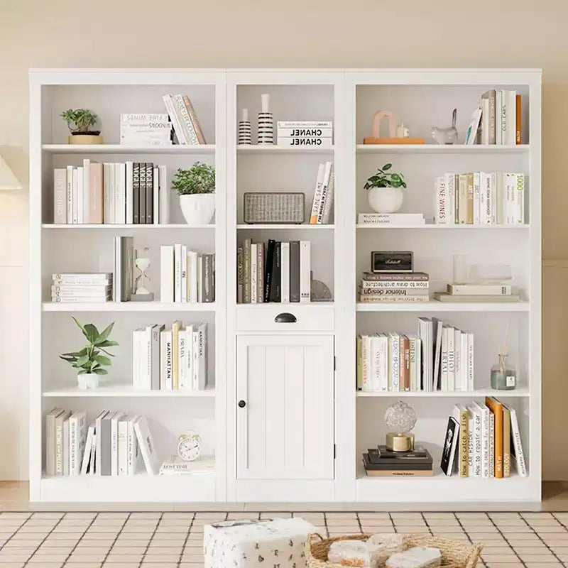 Bibliothèque 3 étagères avec placard, bibliothèque de 180 cm de haut avec étagères ouvertes et rangement derrière porte, organiseur réglable pour salon, bureau, chambre
