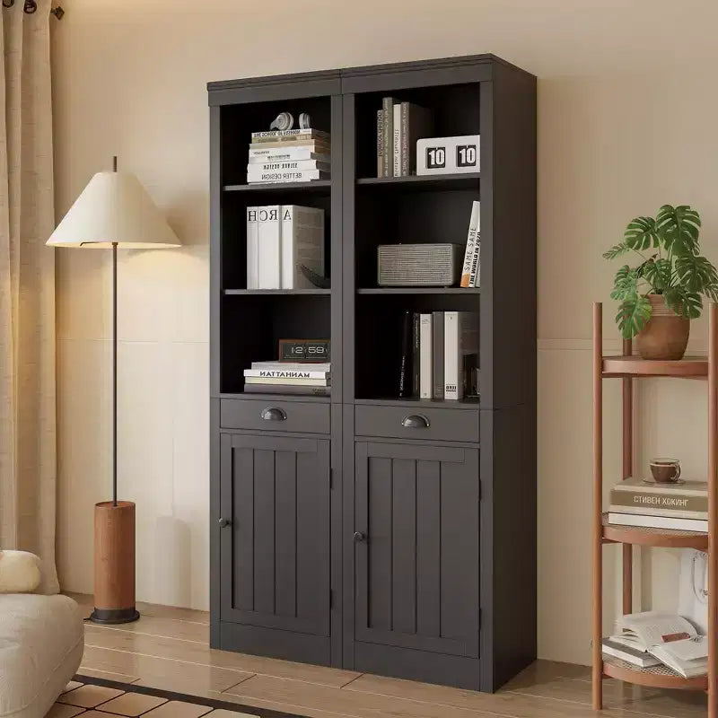 Bibliothèque 3 étagères avec placard, bibliothèque de 180 cm de haut avec étagères ouvertes et rangement derrière porte, organiseur réglable pour salon, bureau, chambre