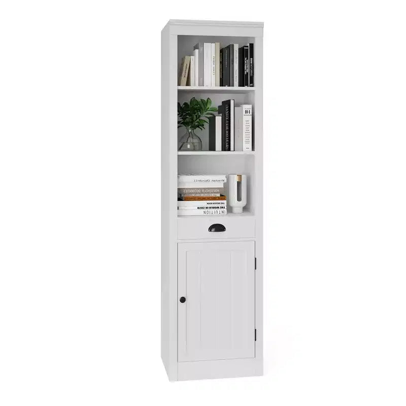 Bibliothèque 3 étagères avec placard, bibliothèque de 180 cm de haut avec étagères ouvertes et rangement derrière porte, organiseur réglable pour salon, bureau, chambre